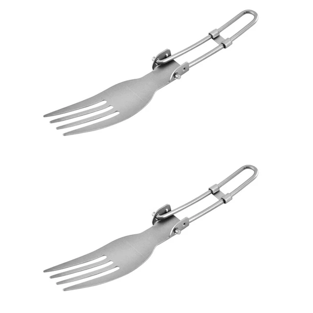 2pcs Titanium Portable Fork Foldable Fork Durable Camping Picnic Utensil Travel