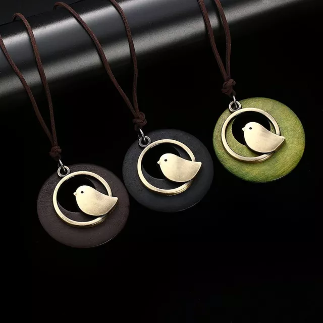 Unisex Statement Handmade Wooden Velvet Chain Bird Pendant Necklace