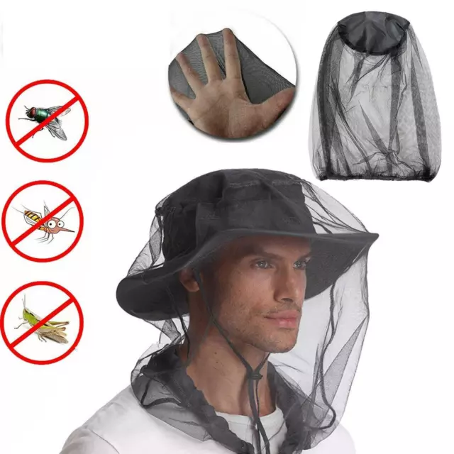 2 x Mosquito Bee Insect Mesh Net Midge Camping Bug Hat Protector Head Face Cap