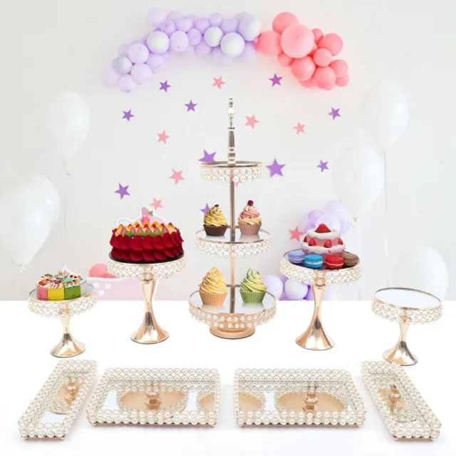 9pcs Gold Kuchen Halter Hochzeit Party Dessert Display Kuchen Stand Platten Nue
