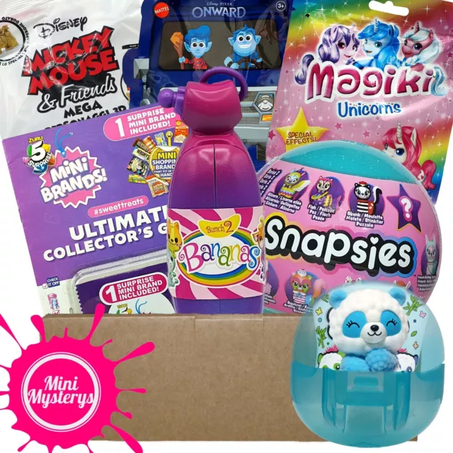 Girls 7 Toy Gift Bundle inc Snapsies, Mini Brands, I Love Pandas, Disney Pixar