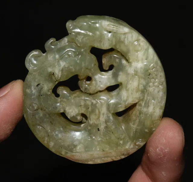 5.5CM Hongshan Kultur Alte Jade Dragon Beast Phoenix Vogel Amulett Anhänger