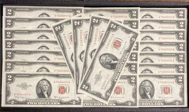 ✯ Two Dollar Red Seal Lot $2 Bill AU+ / UNC ✯ ✯ Rare About Uncirculated Notes✯