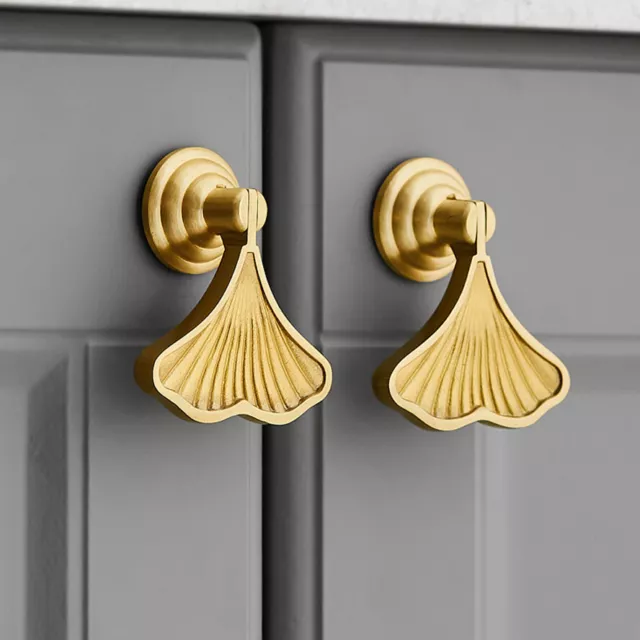 Solid Brass Ginkgo Leaf Wardrobe Door Knob Cupboard Drawer Pulls Cabinet Handle