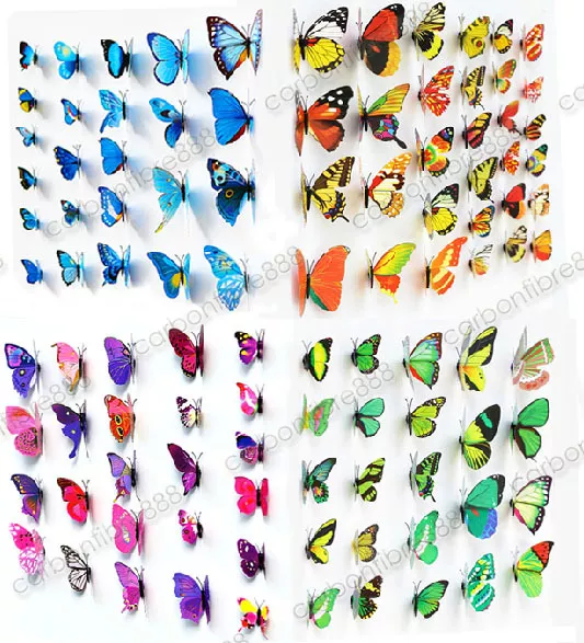 12pcs/48pcs 3D Butterfly Wall Art Decal Stickers Magnet Mural Home Decoration