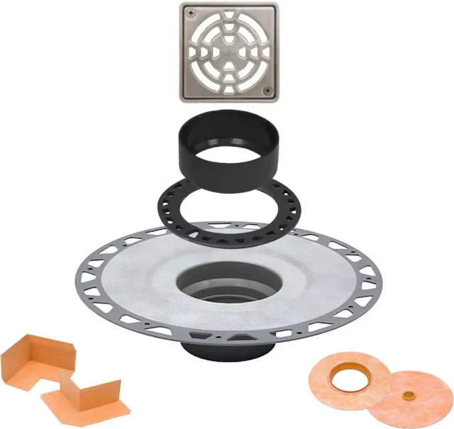 Schluter Systems Kerdi Shower Drain Kit with Vertical PVC 2 In Flange 4 In Grate