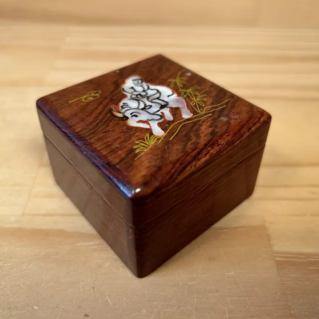 ORIENTAL OXEN "Brown" Beautiful Little Wooden Trinket Box with Shell Inlay BBB