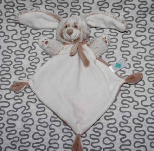 Doudou TEX BABY LAPIN plat beige marron chiné blanc losange empreintes NEUF
