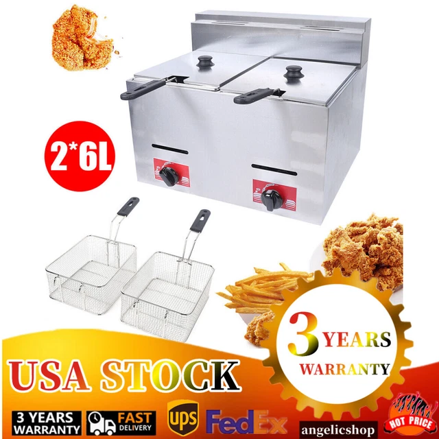 Commercial Propane Deep Fryer Countertop 12L Gas Fryer with 2Baskets LPG & 2 Lid