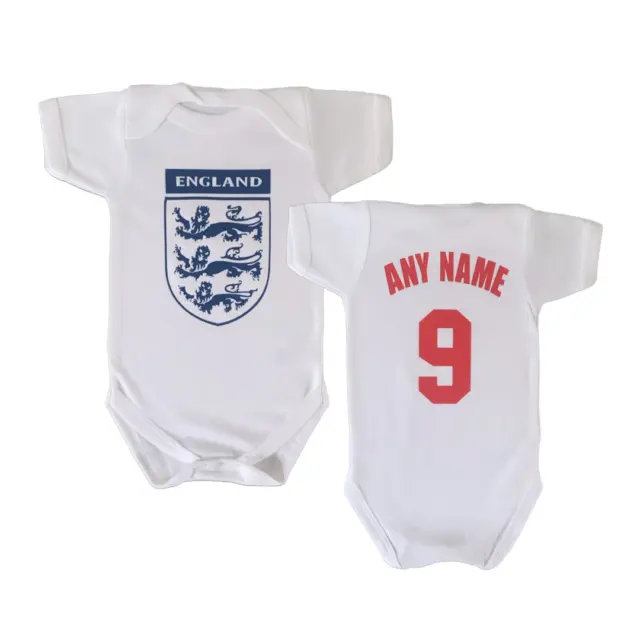 Personalised England Baby Grow, Football Baby Vest, World Cup Baby Bodysuit