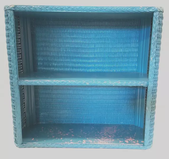 Vtg Wicker Rattan Bathroom Wall Shelf Organizer Boho Shabby Chic - PaintedTeal