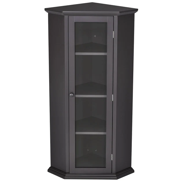 Black Brown Triangle Shape Corner Storage Cabinet with Glass Door for Home
