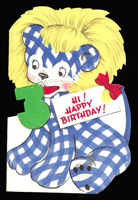 Vintage Patchwork Lion Stanley Dayton Birthday Greetings Card Die Cut USA 1940s