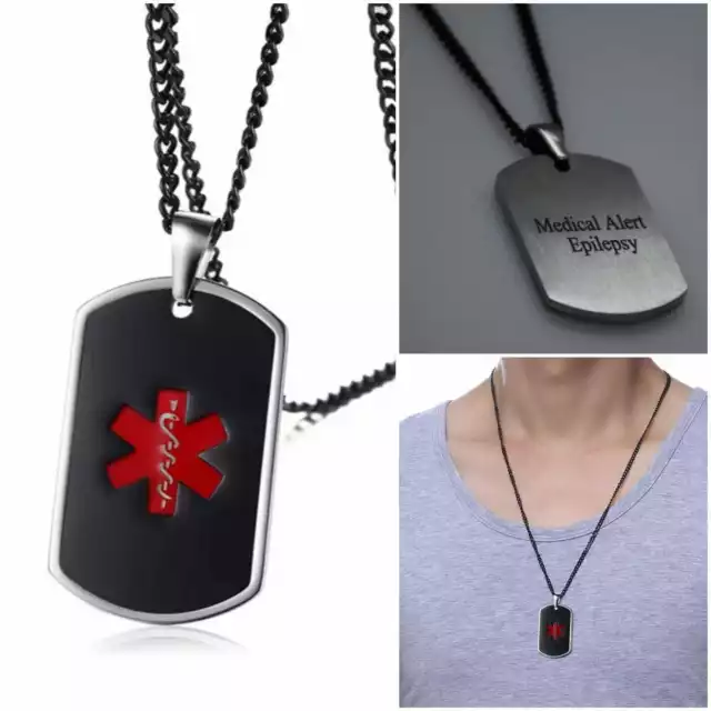 Epilepsy Epileptic Medical Alert Necklace Stainless Steel Chain Curb Dog Tag