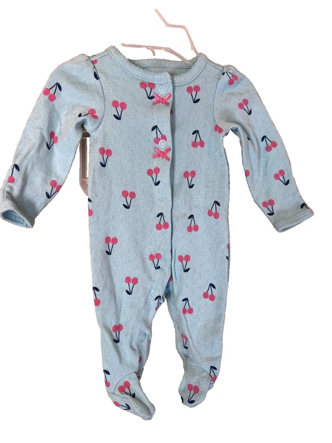 Girls Baby Infant Preemie One Piece Outfit Child of Mine Cherry Enclosed Feet