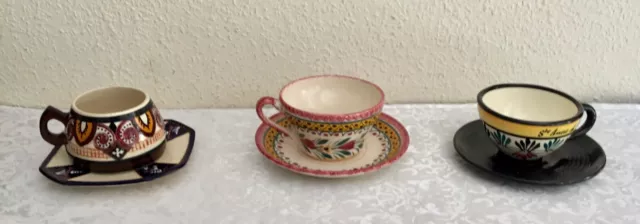 3 grandes tasses et sous tasses en faïence de Quimper