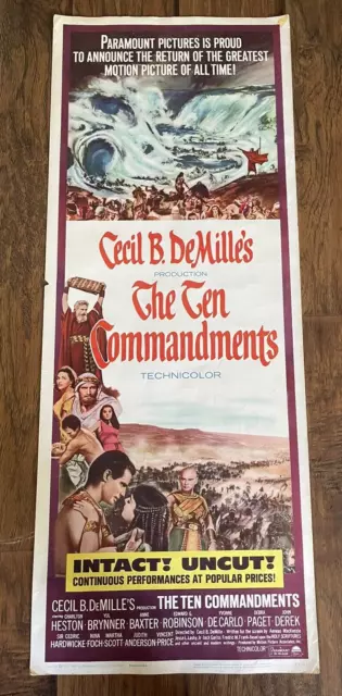 The Ten Commandments Original 14x36 Insert Movie Poster R1966 Charlton Heston