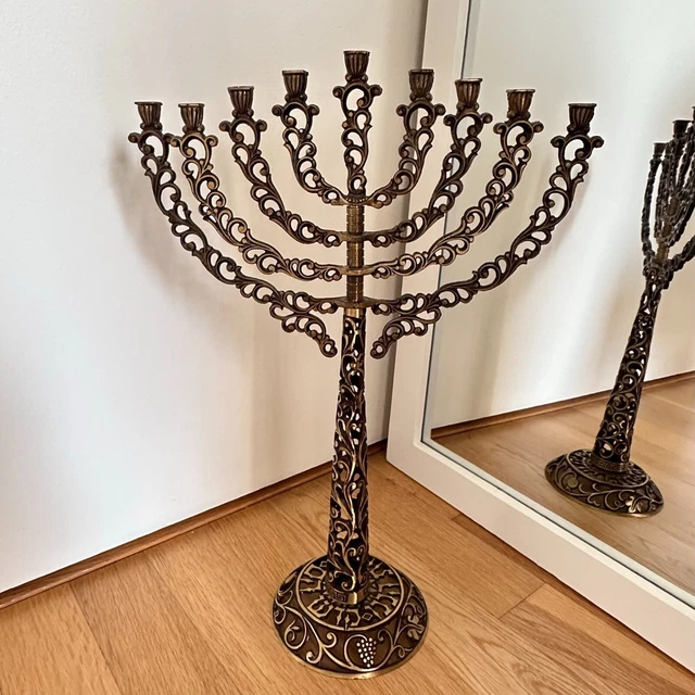 Vintage Brass Large Hannukah Menorah Rotating Arms Oppenheim Israel