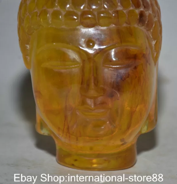 4" Old China Red Amber Carving Feng Shui Shakyamuni Amitabha Buddha Statue 3