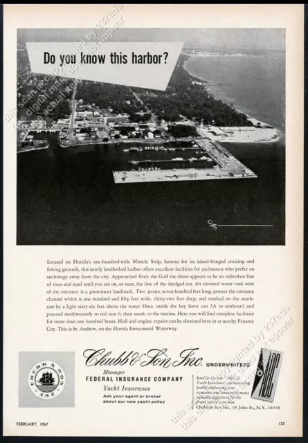 1967 St Andrew Florida harbor aerial photo Chubb insurance vintage print ad