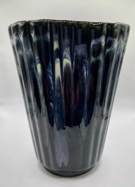 Vtg Royal Haeger Vase Ribbed 415 Ebony Cascade Glaze 5” MCM Mid-century