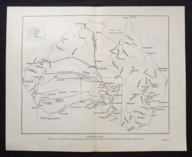 Vintage Map: Australia 1858-1875, A History of Exploration, 1934