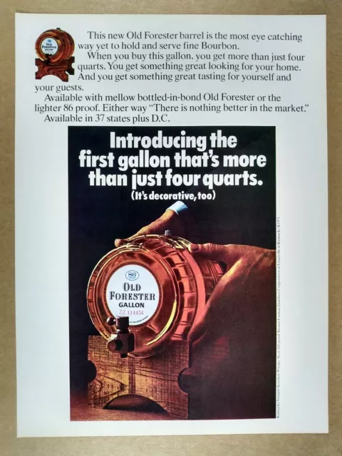 1971 Old Forester Bourbon One Gallon Barrel vintage print Ad