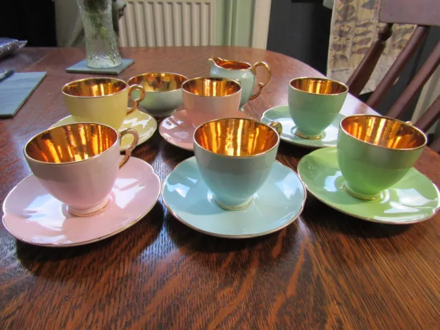 Set 6 Vintage Crown Devon Espresso Coffee Cups Saucer, Milk and Sugar