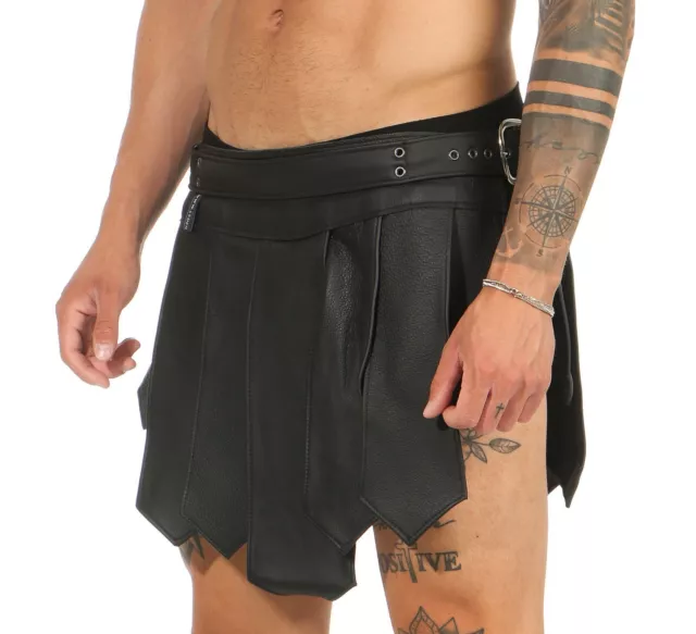 *XS-XXXL Gladiator Kilt gonna legionaria nera NUOVA cintura fibbie larp NUOVA 2