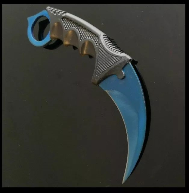 NEW Outdoor KARAMBIT NECK KNIFE Survival Hunting Fixed Blade+Sheath Blue 2