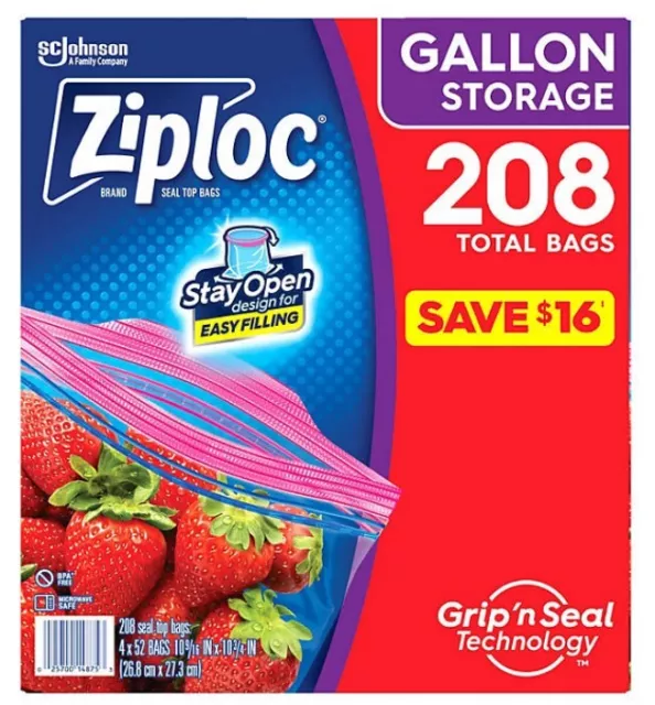Ziploc Gallon Storage Bags with New Stay Open Design (208 ct.) FREE SHIPPING