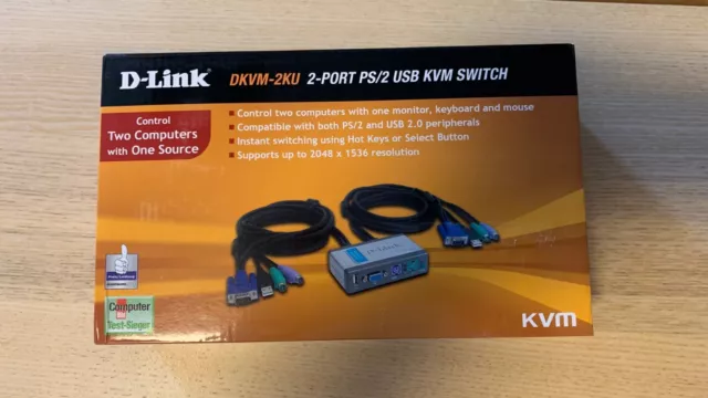 D-LINK DKVM-2KU 2 port PS/2 USB KVM SWITCH Ecran/Clavier/Souris REF902