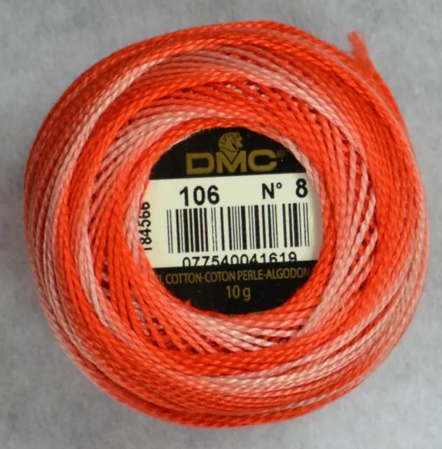 DMC Perle No.8 Cotton 10g Ball 80m Colour 106 VARIEGATED CORAL