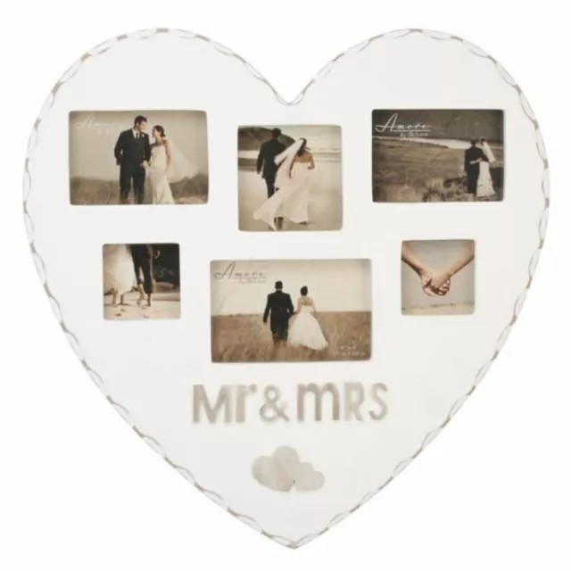 Amore Large Heart Shaped Multi Aperture Frame - MR & MRS