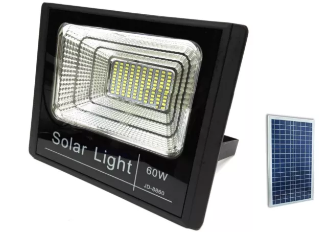 Faro Solare Led Esterno Con Pannello Faretto 60W Crepuscolare Telecomando Fredda