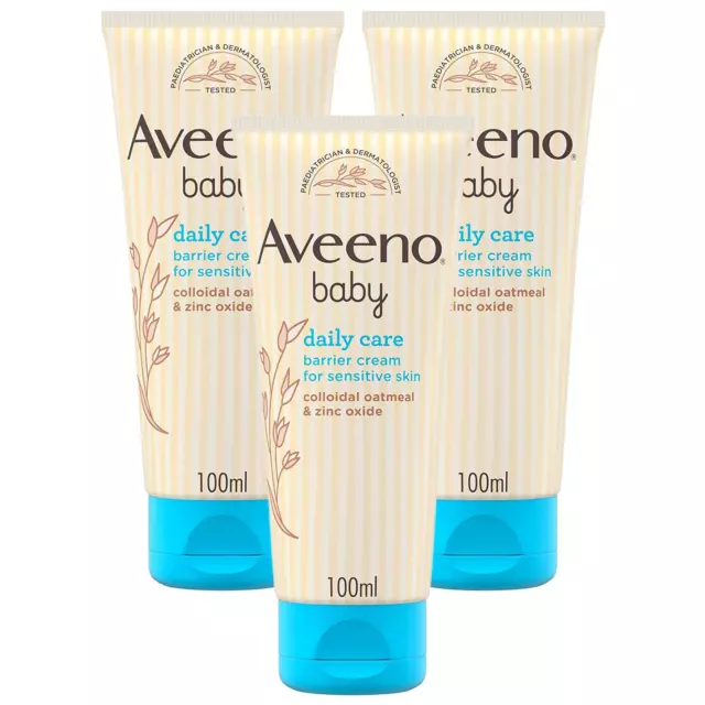 3 x AVEENO BABY DAILY CARE BARRIER CREAM SENSITIVE SKIN COLLOIDAL OATMEAL 100ML