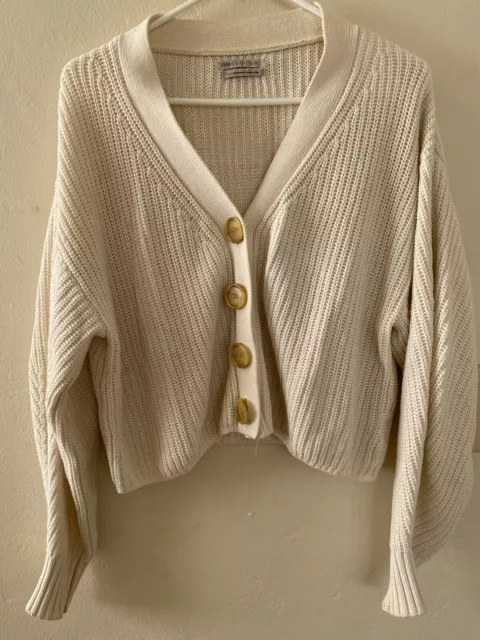 URBAN OUTFITTERS Long Sleeve Sweater Button Up Cream Chunky Women’s Size Small