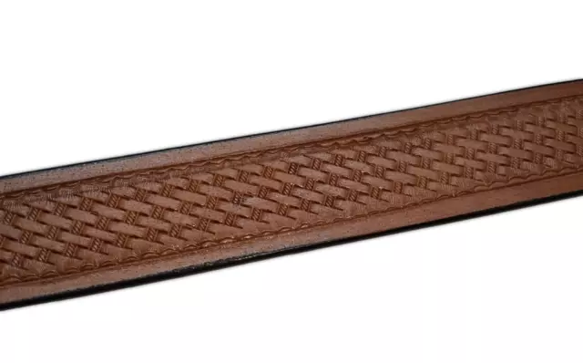 Unisex Basketweave Rodeo Leather Western Tooled Belt Genuine Basket Weave Floral 2