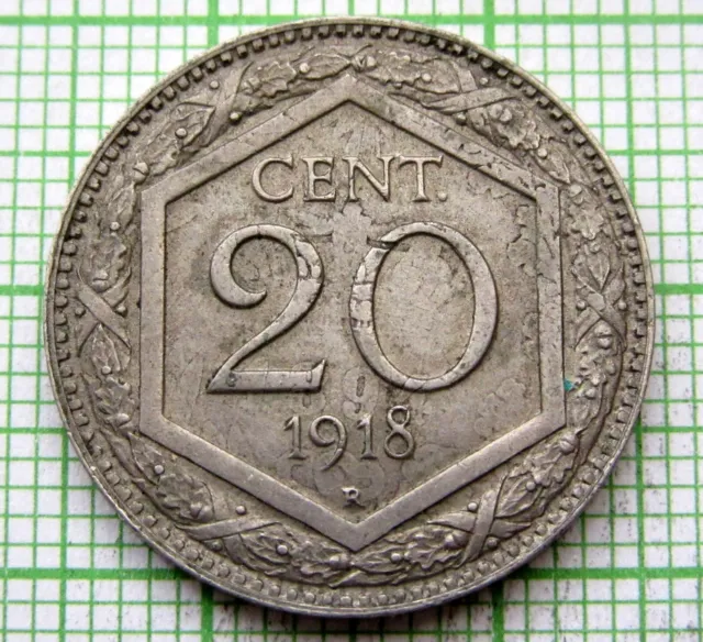 Italy 1918 20 Centesimi, Smooth Edge Traces Of Brockage & Earlier Date