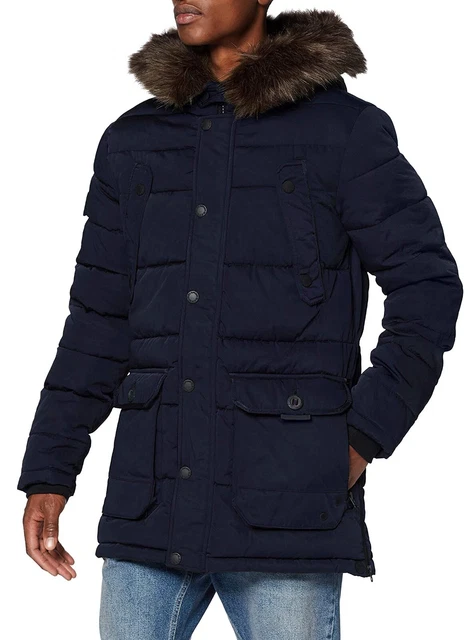 SUPERDRY MENS PARKA Coat Faux Fur Long Hooded Warm Padded Winter