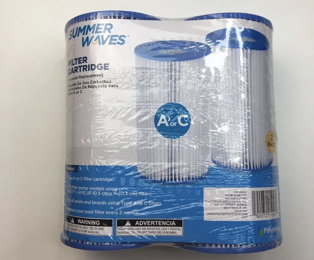 SUMMER WAVES TYPE A/C Swimming Pool Pump Filter Cartridge Pack of 2