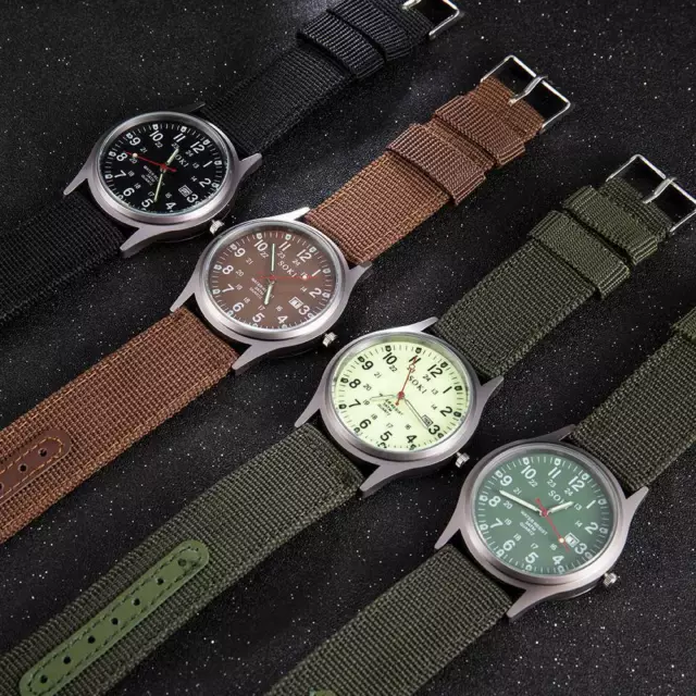 Mens Military Army Date Canvas Strap Analog Quartz Sport Wrist Watch Gift