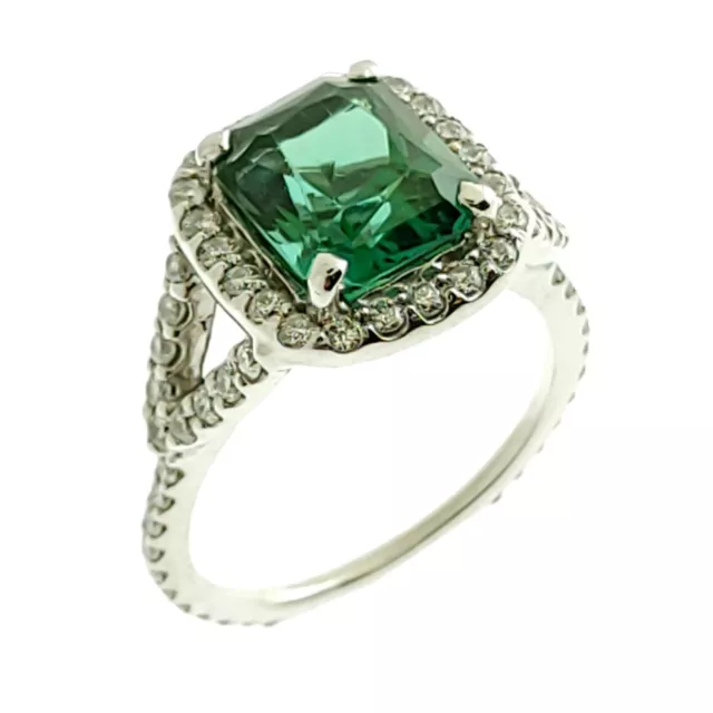 3.25tw Natural Diamond and Synthetic Tourmaline Ring in 18k White Gold SZ5.5