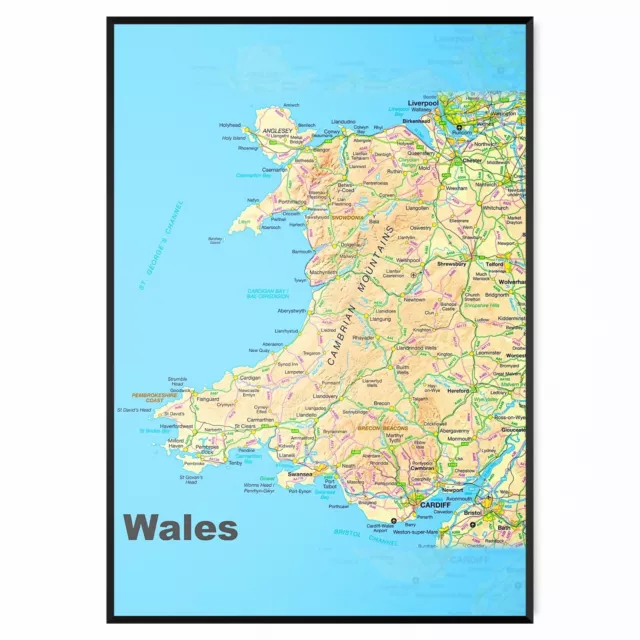 Wales Map Educational Poster Wall Art Welsh World Map Chart Upto A3 Size