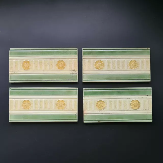 Antique Set of 4 Fireplace Majolica Spacers Tiles Pilkington C1900
