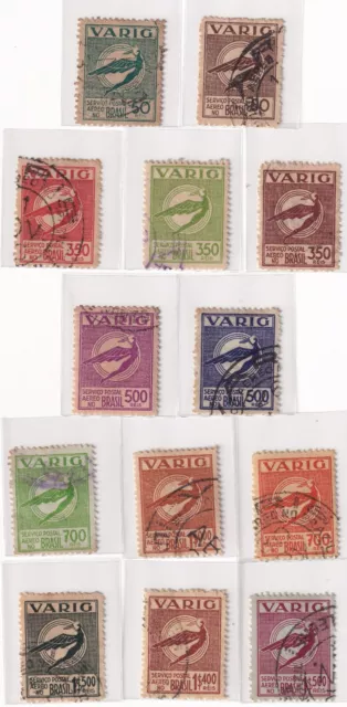 Brazil Stamps -Varig/Icarus_Airmail - 1930 's - Great used set_ variations