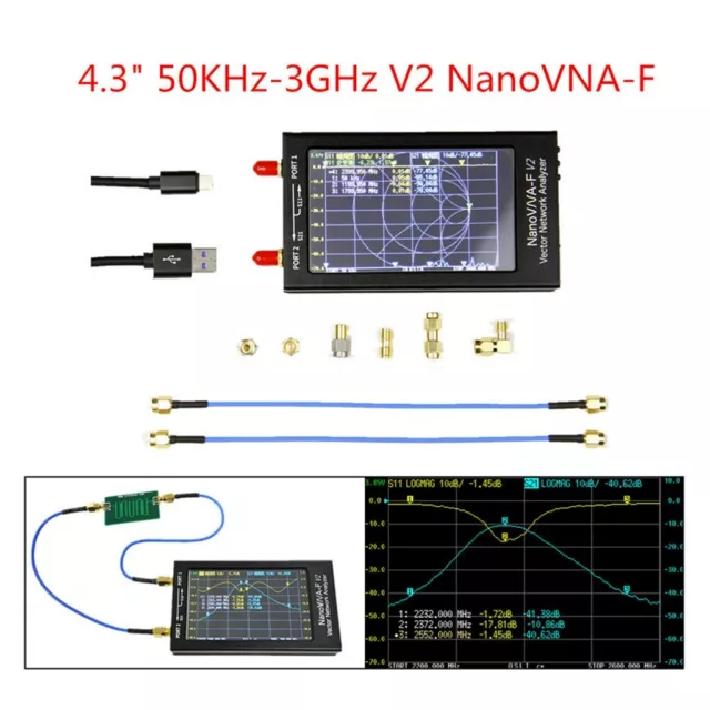 4.3" 50KHz-3GHz NanoVNA-F V2 Network Antenna Analyzer UHF HF VHF 5000mAh Battery