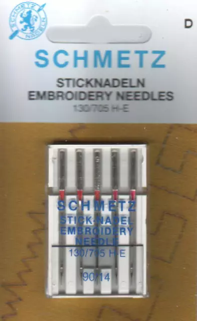 5 Schmetz - Maschinen-Sticknadeln 130-705 H-E Stärke 90/14 Embroidery Needle