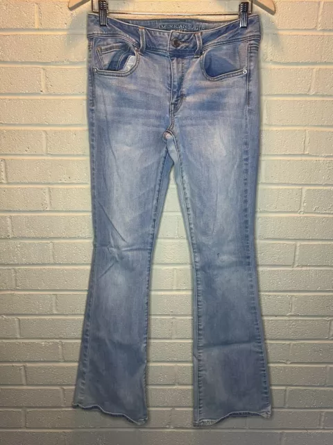 American Eagle Kick Boot Super Super Stretch Light Wash Denim Jeans Womens Sz 8