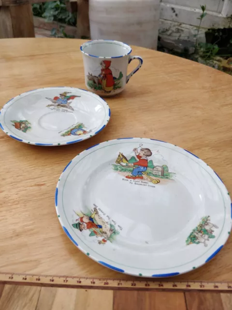 Vintage Christening Gift Nursery Rhyme China Set Of Cup, Saucer And Plate